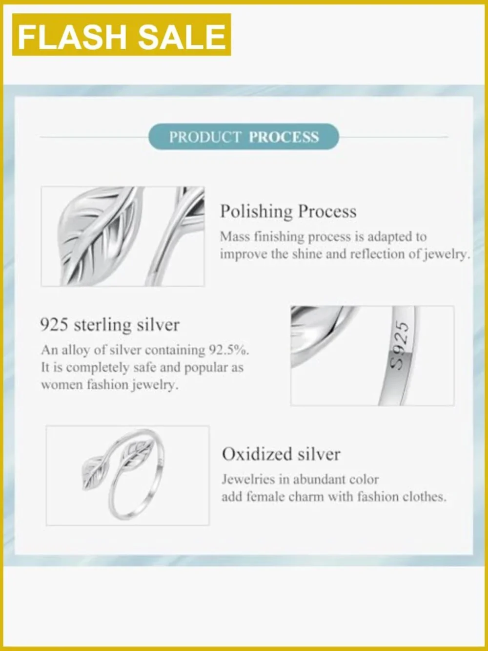 Sterling Silver Dainty Stackable Rings - Leaf Design Adjustable Size 6-9